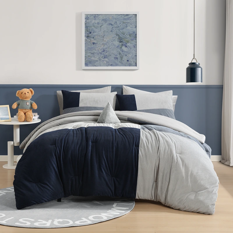 Nova Home Cordee Patchwork Winter Cordroy Comforter Set - Navy (Available In Sizes)