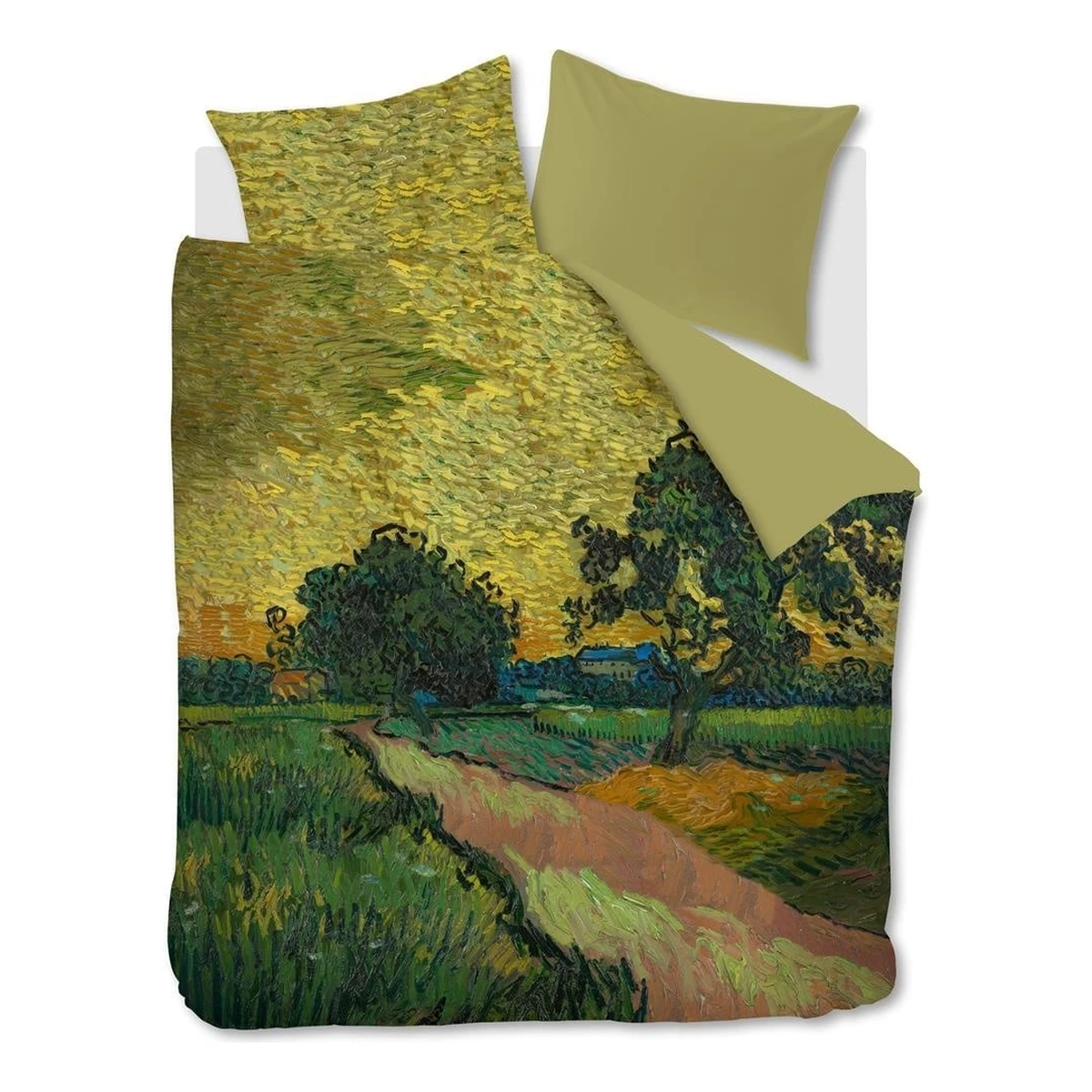 Van Gogh Evening Twilight Duvet Cover Set - 100% Cotton Satin, 220 Thread Count - King & Super King - 3 Pcs - Green