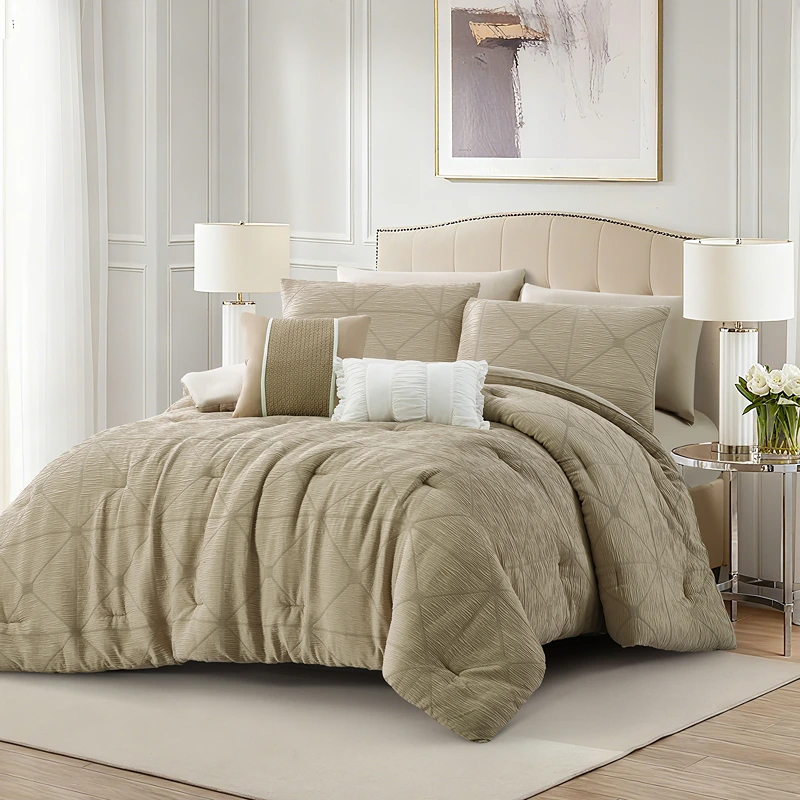Nova Home Barrett Crinkled Jacquard Comforter Set - Brown (Available in Sizes)