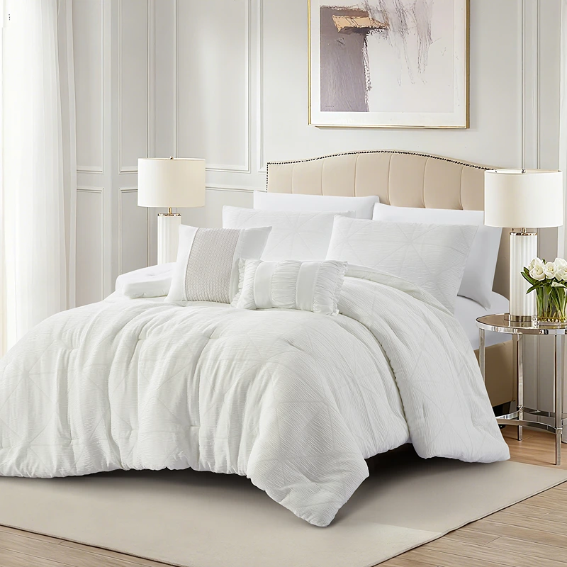 Nova Home Barrett Crinkled Jacquard Comforter Set - White (Available in Sizes)