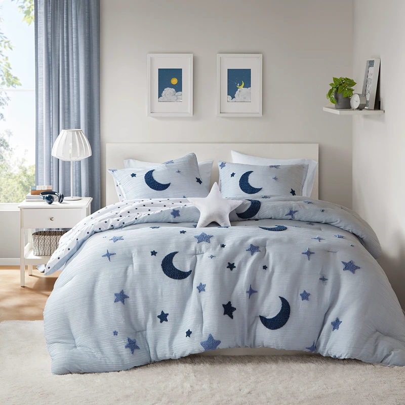 Nova Home Lunara Tufted Jacquard Kids Comforter Set - Blue (Available in Sizes)