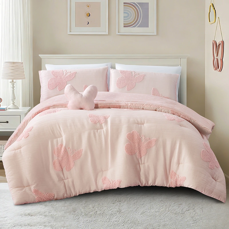 Nova Home Flutta Tufted Jacquard Kids Comforter Set - Pink (Available in Sizes)