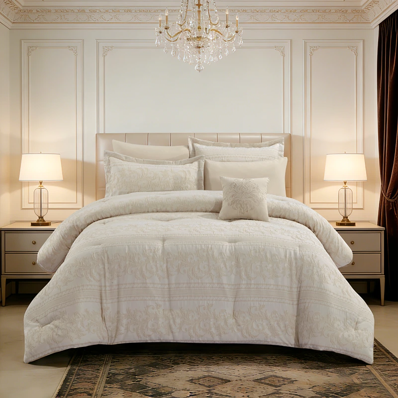 Nova Home Purelle Satin Jaquard Comforter Set - King/Super King - 7pc - Ivory
