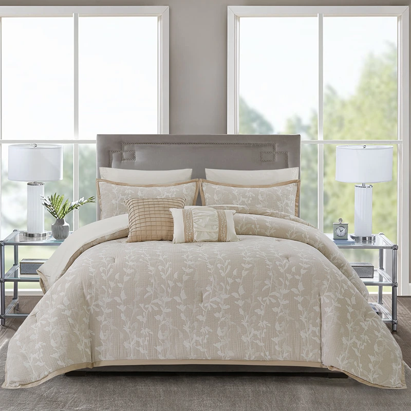 Nova Home Dauria Muslin Cotton Jacquard Comforter Set - King/Super King - 8pcs - Beige