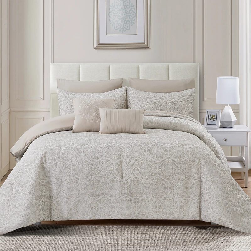 Nova Home Aidana Jacquard Comforter Set - King/Super King - 8pcs - Taupe