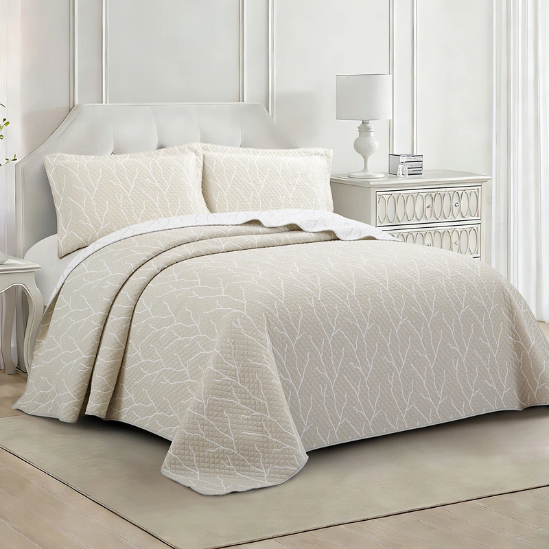 Nova Home Lama Poly Cotton Jaquard Reversible Bed Spread Set - Beige (Available In Sizes)