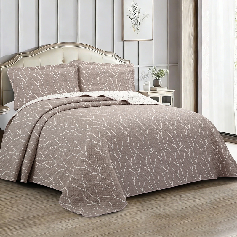 Nova Home Lama Poly Cotton Jaquard Reversible Bed Spread Set - Brown (Available In Sizes)