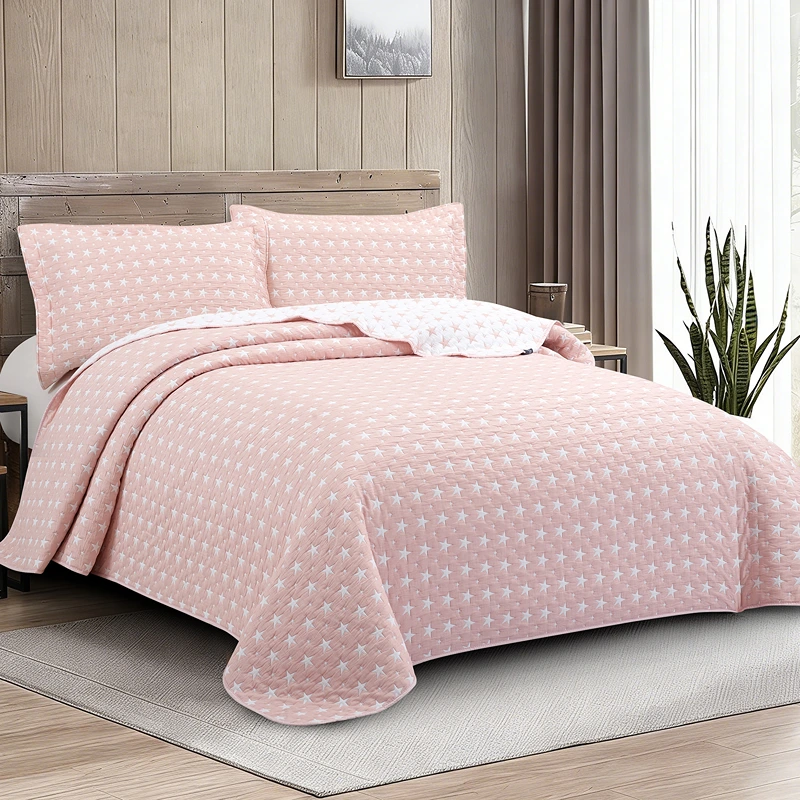 Nova Home Sitry Poly Cotton Jaquard Reversible Bed Spread Set - 2Pcs - Single & Twin - Pink