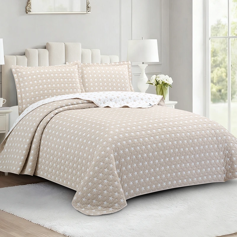 Nova Home Sitry Poly Cotton Jaquard Reversible Bed Spread Set - 2Pcs - Single & Twin - Beige