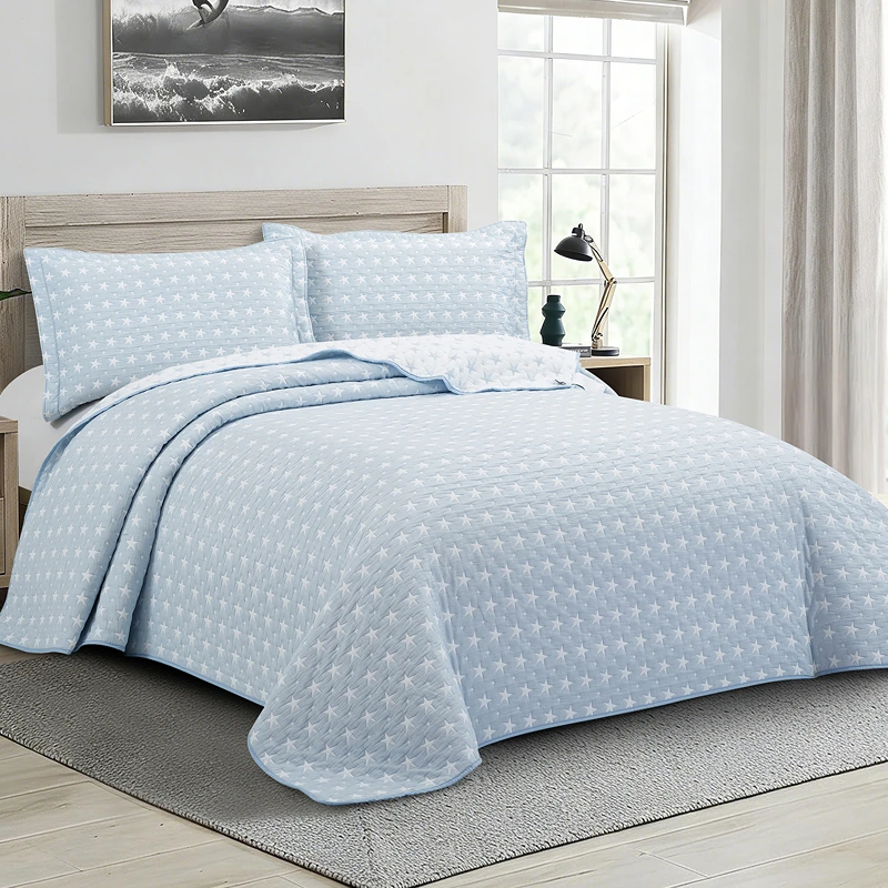 Nova Home Sitry Poly Cotton Jaquard Reversible Bed Spread Set - 2Pcs - Single & Twin - Blue