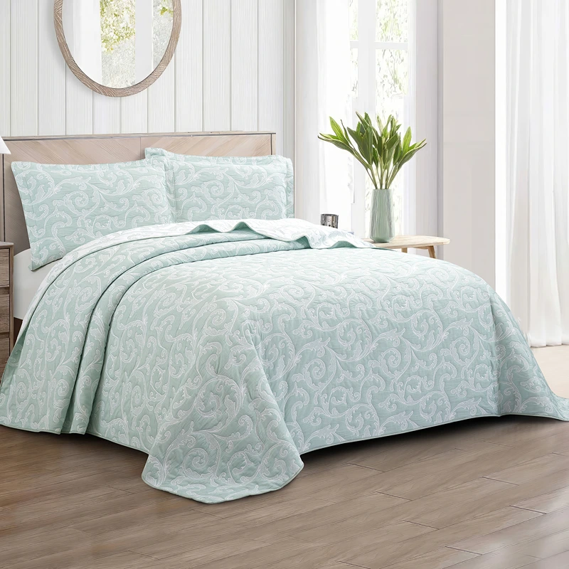 Nova Home Lord Poly Cotton Jaquard Reversible Bed Spread Set - 3Pcs - King & Super King - Jade