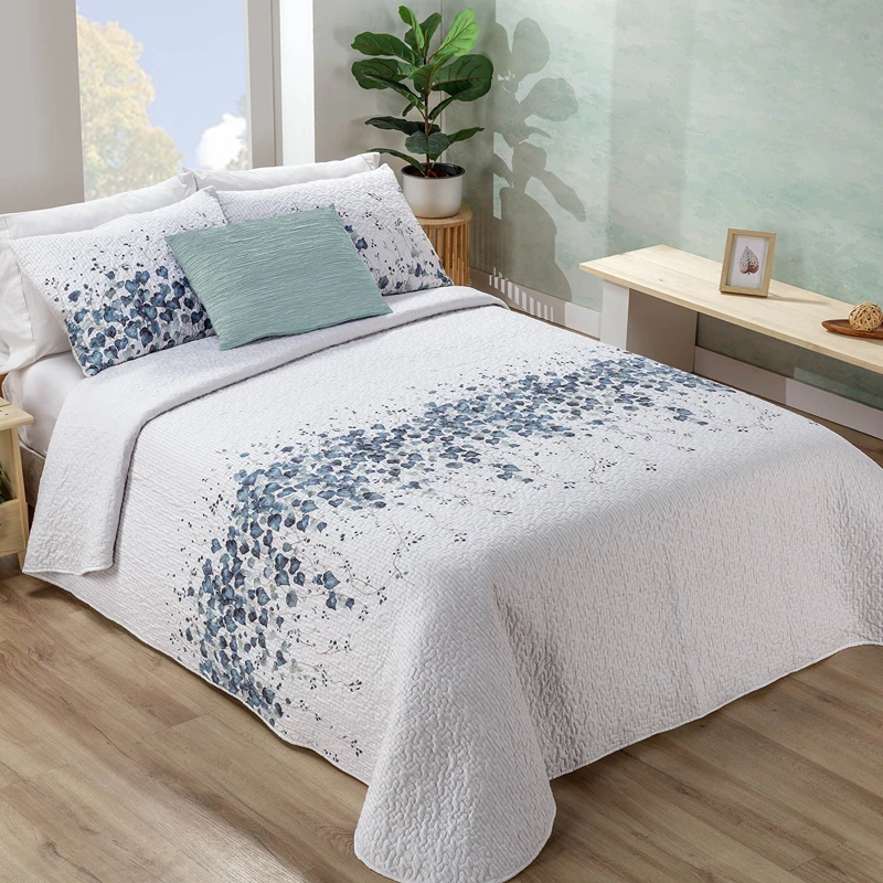Manterol Bouti Hedera Reversible Summer Bedspread Set - Blue (416 07) (Available in Sizes)