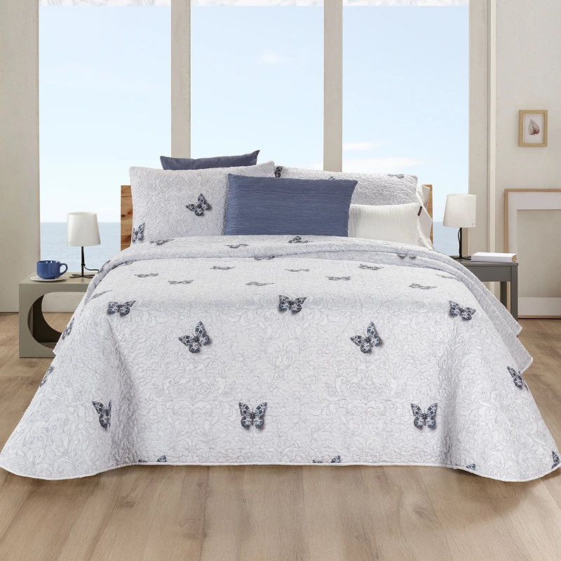 Manterol Bouti Indigo Reversible Summer Bedspread Set - Blue (418 10) (Available in Sizes)