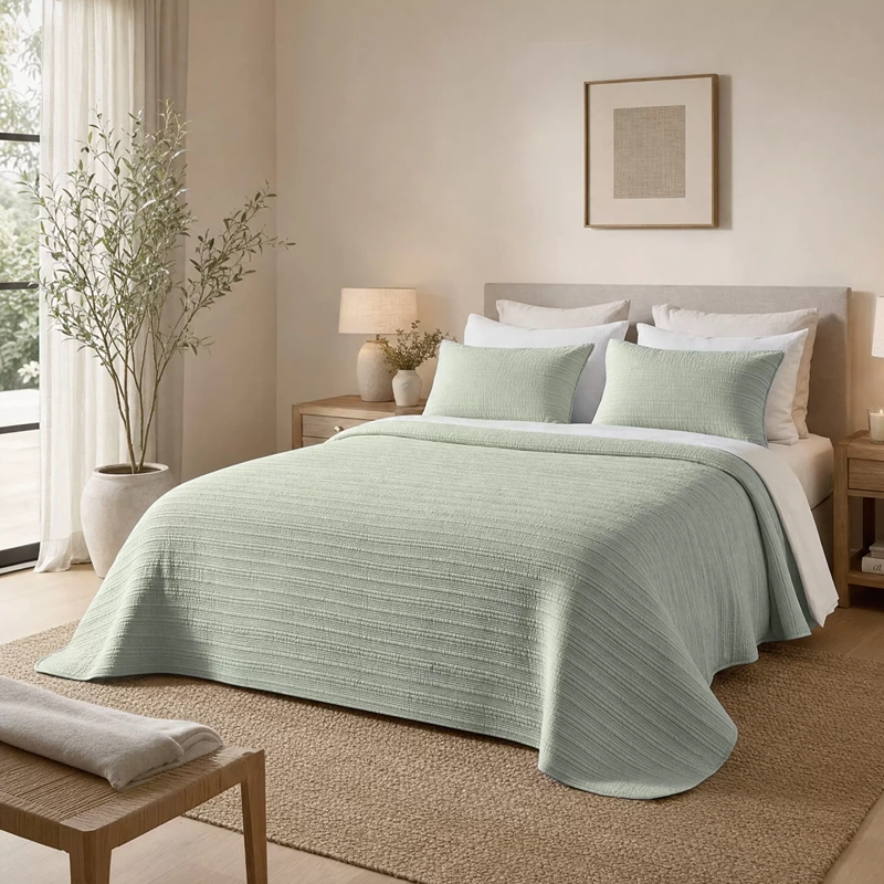 Manterol Bouti Esencial Reversible Summer Bedspread Set - Green (004 05) (Available in Sizes)
