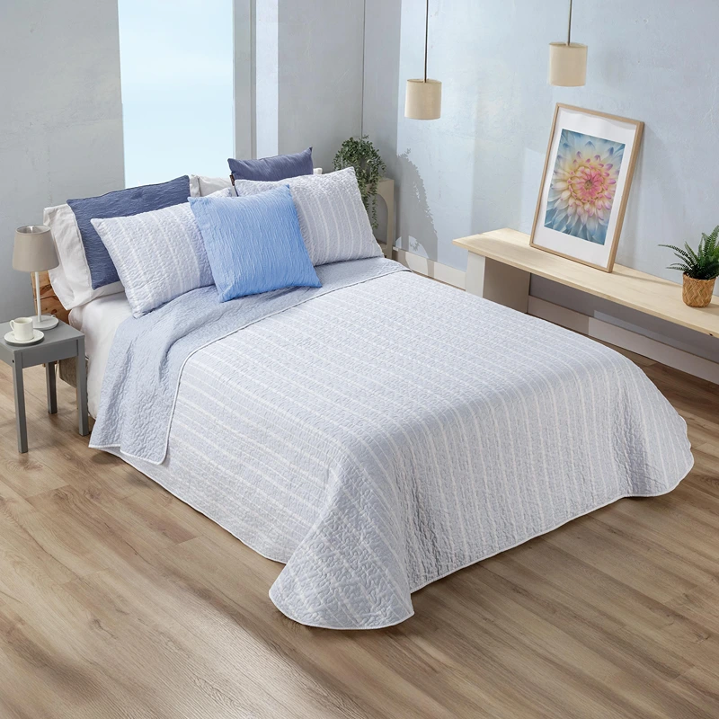 Manterol Bouti Summer Reversible Summer Bedspread Set - Blue (130 08) (Available in Sizes)