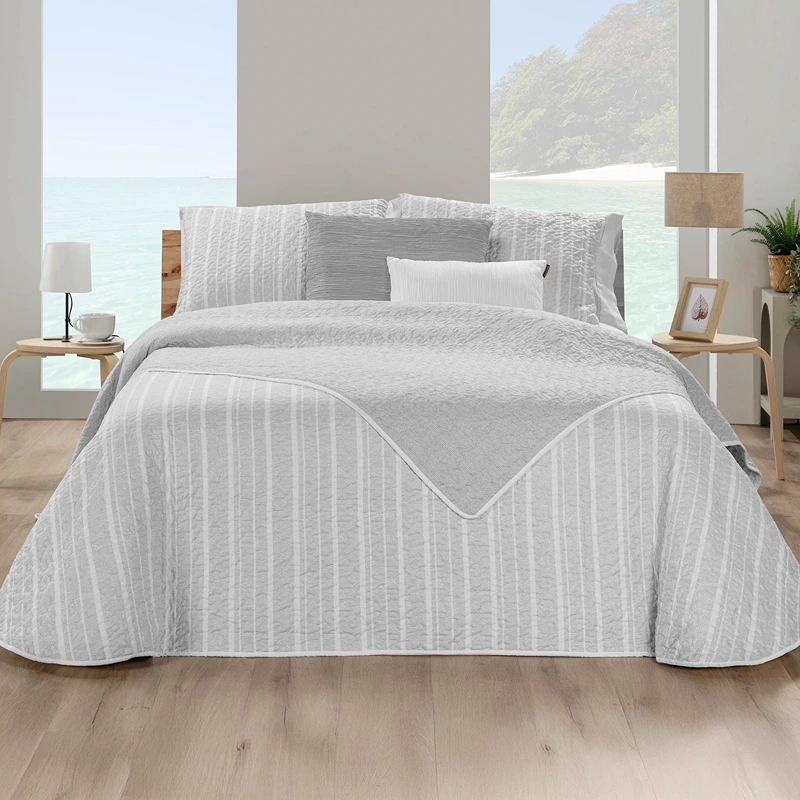 Manterol Bouti Summer Reversible Summer Bedspread Set - Grey (130 12) (Available in Sizes)