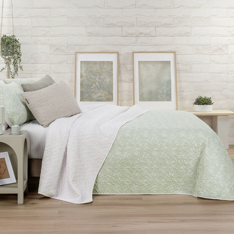 Manterol Bouti Summer Reversible Summer Bedspread Set - Green (131 05) (Available in Sizes)