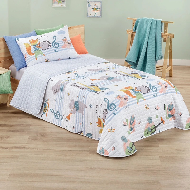 Manterol Bouti Spot Kids Reversible Summer Bedspread Set - Single & Twin - 2 Pcs - Blue (608 15)