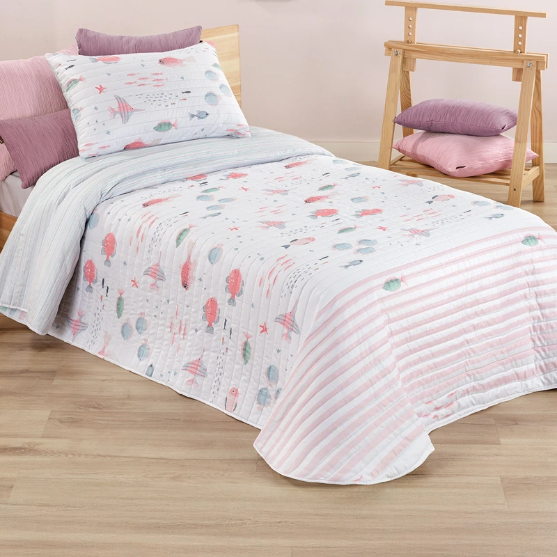 Manterol Bouti Spot Kids Reversible Summer Bedspread Set - Single & Twin - 2 Pcs - Pink (609 04)