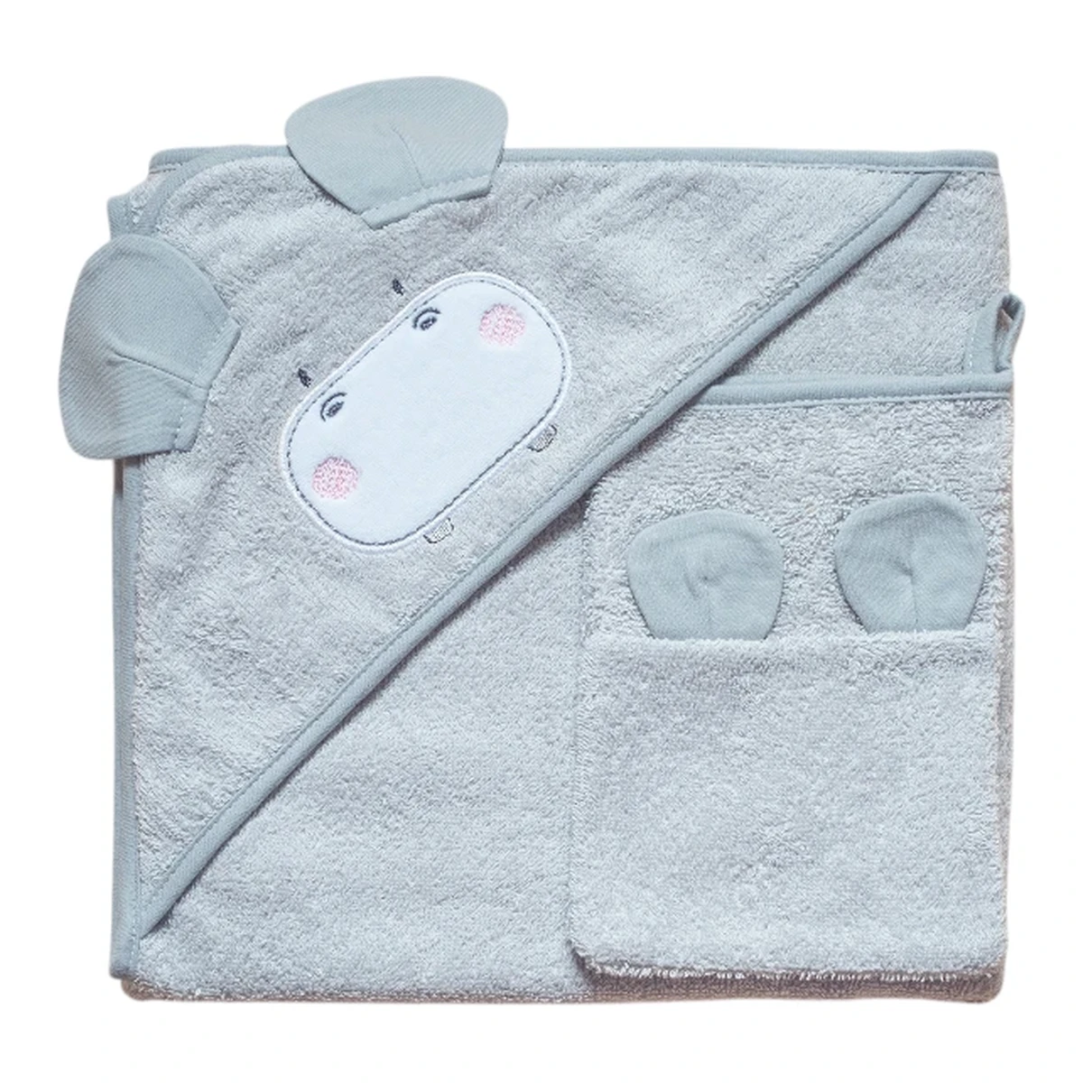 Funna Baby Hooded Towel Bath Time Hippo - Grey