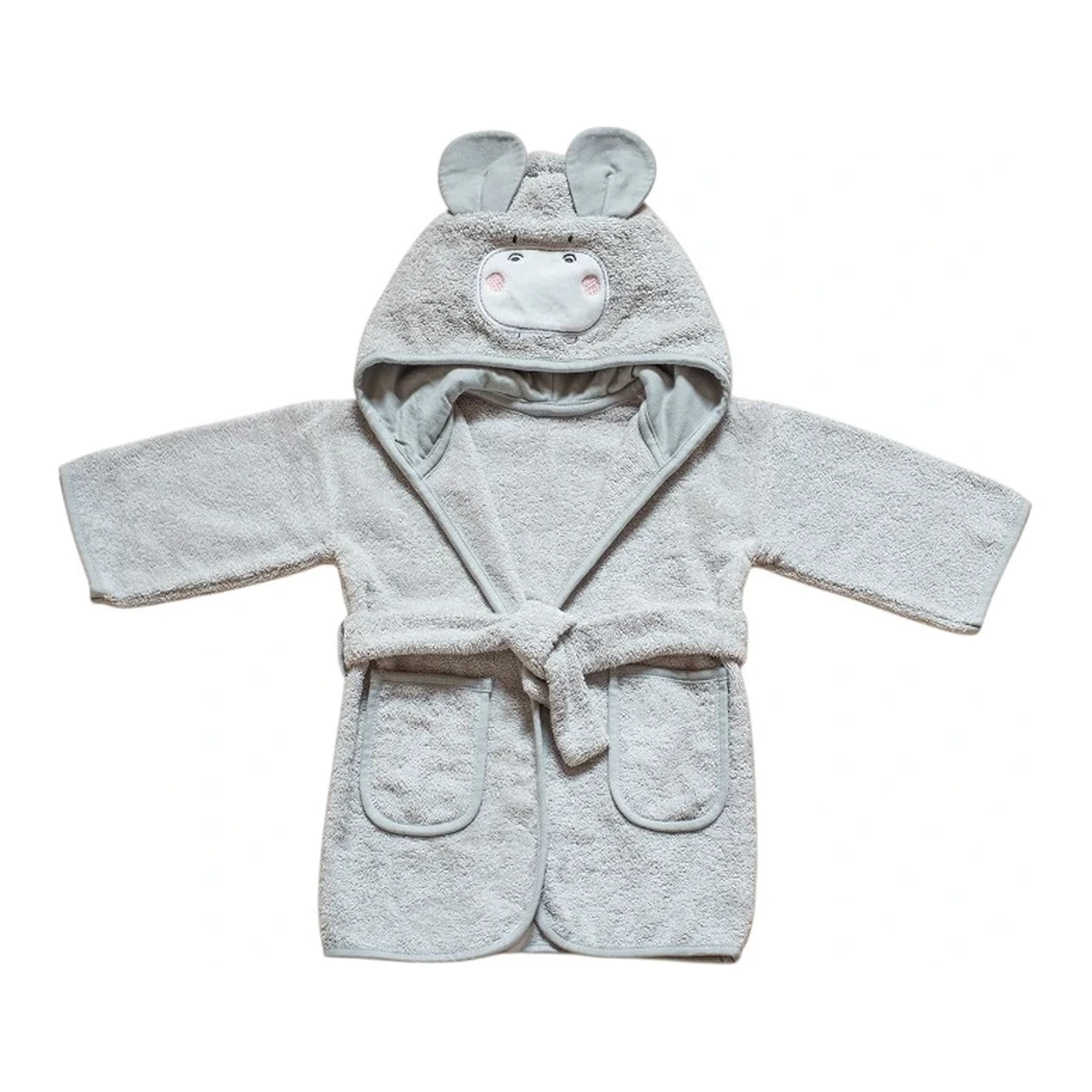 Funna Baby Bathrobe Bath Time Hippo - 0-2 Years - Grey
