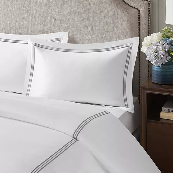 Nova Home Venice Pillow Sham Set - 100% Cotton, 600 Thread Count - 2 Pcs - White & Grey