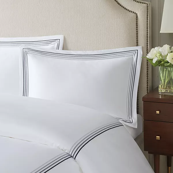 Nova Home Cruise Pillow Sham Set - 100% Cotton, 600 Thread Count - 2 Pcs - White & Grey