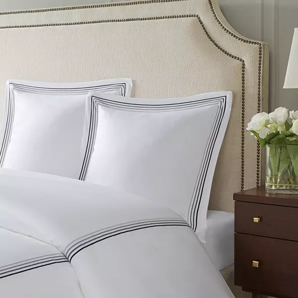Nova Home Cruise Euro Sham Set - 100% Cotton, 600 Thread Count - 2 Pcs - White & Grey