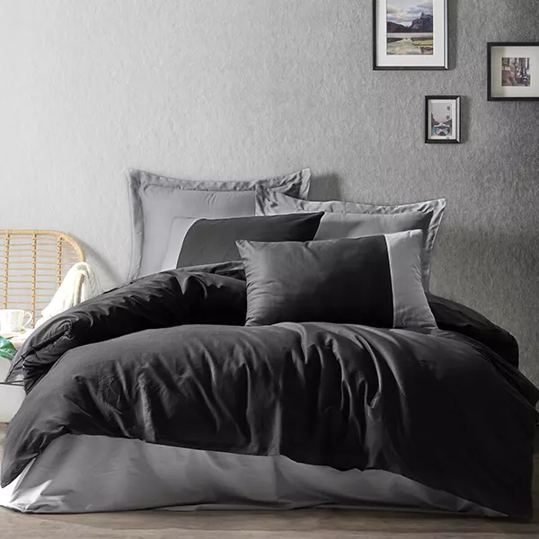 Nova Home Plain Duvet Cover Set - 100% Cotton - King & Super King - 4 Pcs - Black & Grey