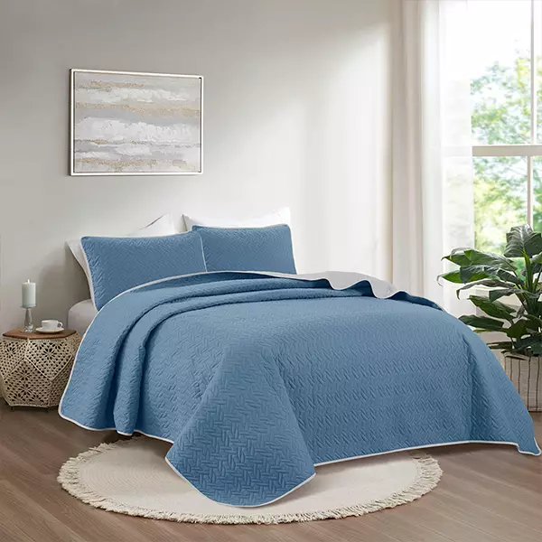 Nova Home "Cross" Bed Spread Set - 4 Pcs - King - Silver & Blue