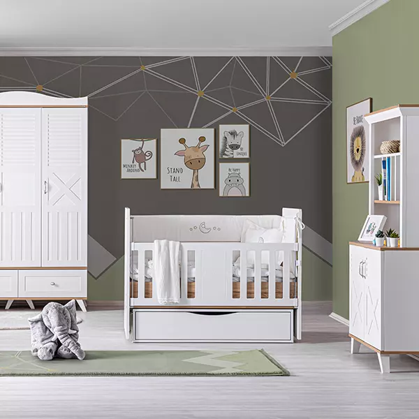 Pierre Cardin Bonnie Baby's Bed Convertible To Kid's Bed With Studying Desk - With Mattress - White