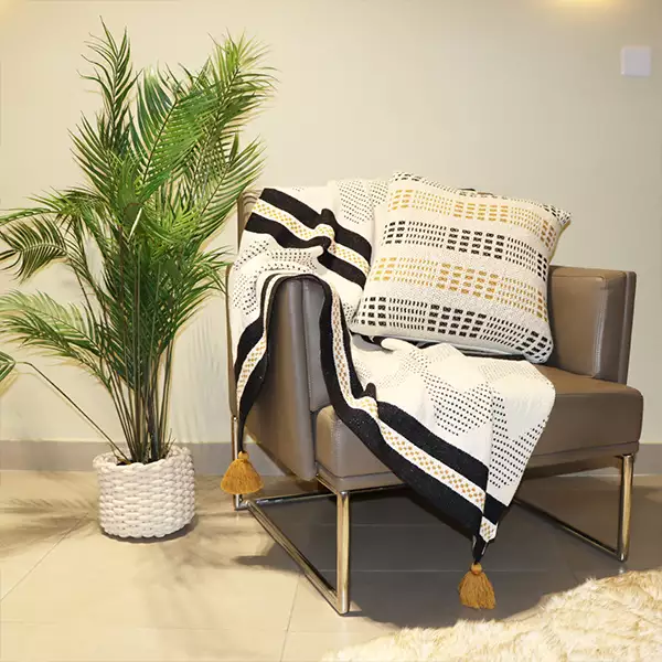 Nova Home Boxes Hand Knitted Cushion Cover - 100% Cotton - 45x45 cm - Mustard & Black