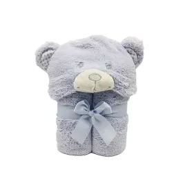 Nova Home "Bear" Hooded Baby Blanket - %100 Cotton - Blue product thumbnail 2