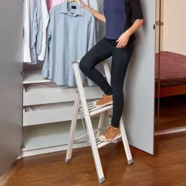 Wenko Aluminum Design Folding Stepladder 2-Step Household Ladder - Aluminum - White product thumbnail 2