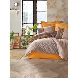 Nova Home Vizon Duvet Cover Set - 100% Cotton - 4 Pcs - King & Super King - Orange & Grey product thumbnail 2