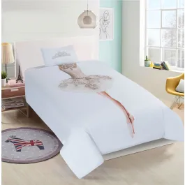 Nova Home "Ballerina " Kids' Duvet Cover Set - 100% Cotton 200 Thread Count, Single - 3Pcs - White product thumbnail 2