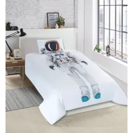 Nova Home "Astronaut " Kids' Duvet Cover Set - 100% Cotton 200 Thread Count, Queen - 4Pcs - White product thumbnail 2