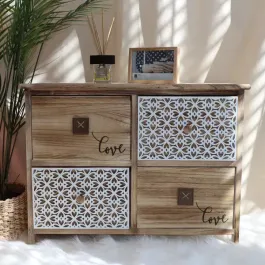 Weva "Luxen" Wood Storage Table With 4 Drawers - Beige product thumbnail 2