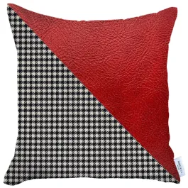 Nova Home Boho Chic Leather & Jacquard Cushion Cover - 45x45 cm - Red product thumbnail 2
