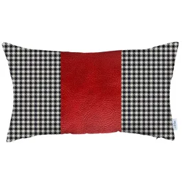 Nova Home Boho Chic Leather & Jacquard Cushion Cover - 30x50 cm - Red product thumbnail 2