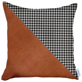 Nova Home Boho Chic Leather & Jacquard Cushion Cover - 45x45 cm - Brown product thumbnail 2