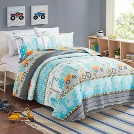 Nova Home Trucks Summer Bedspread Set With a Fitted Sheet - King & Super King - 4 Pcs - Blue product thumbnail 2