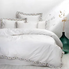 EcoCotton Mira Embroidered Duvet Cover Set - King & Super King - 6Pcs - 100% Organic Cotton Satin - 300 Thread Counts - Cream product thumbnail 2