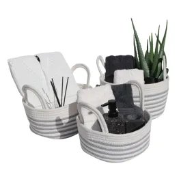 Weva Solace Cotton Storage Basket With Handle Set - 100% Cotton - 3 Pcs - White & Grey product thumbnail 2