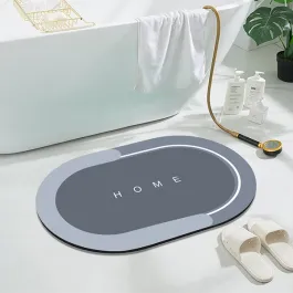 Nova Home Oval Home Super Absorbent Leather Bath & Kitchen Mat W & Rubber Backing - 50x80 cm - Grey product thumbnail 2
