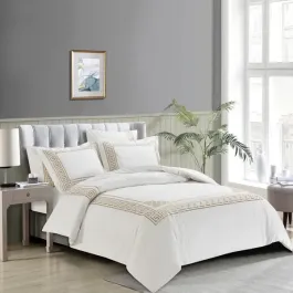 Nova Versace Embroidery Duvet Cover Set - 100% Cotton, 200 Thread - 6 Pcs - King & Super King - White & Gold product thumbnail 2