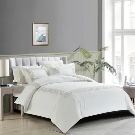 Nova Paisley Embroidery Duvet Cover Set - 100% Cotton, 200 Thread - 6 Pcs - King & Super King - White & Gold product thumbnail 2
