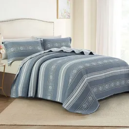 Nova Home Facetique Poly Cotton Jaquard Reversible Bed Spread Set - Blue (Available In Sizes) product thumbnail 2