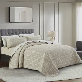 Nova Home Rosetex Poly Cotton Jaquard Reversible Bed Spread Set - 2Pcs - Single & Twin - Beige product thumbnail 2