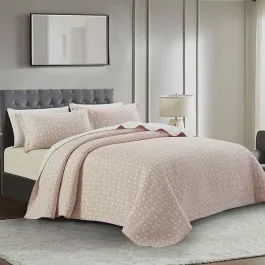 Nova Home Rosetex Poly Cotton Jaquard Reversible Bed Spread Set - 3Pcs - King & Super King - Pink product thumbnail 2